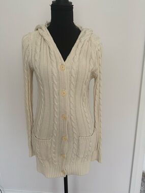 Vineyard Vines Cream Cable-Knit Hooded Button Cardigan